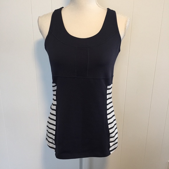 Athleta Tops - Athleta navy blue and white top size large.